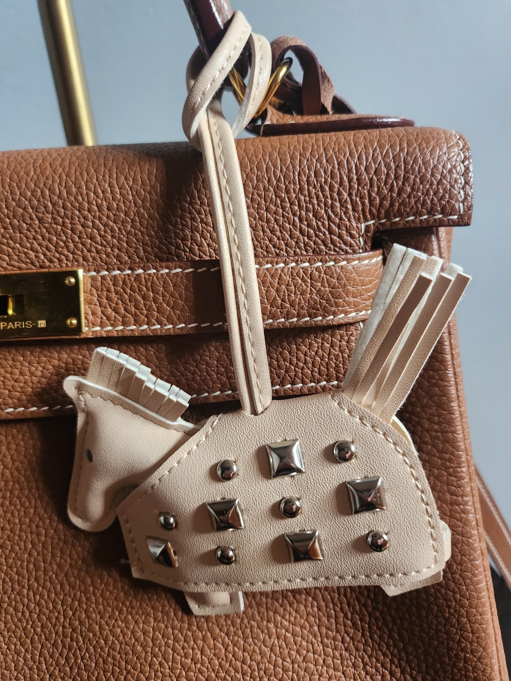 Beige Leather Horse Charm With Embellishment